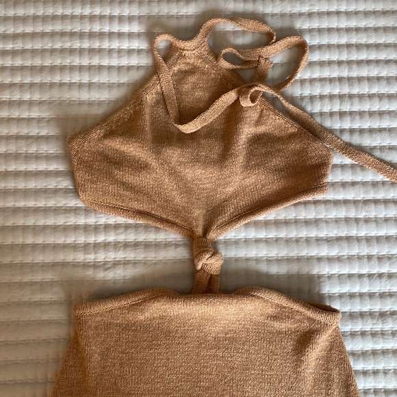 Boutique Crocheted tan mini dress - Picture 4 of 5